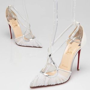 Christian Louboutin White Satin/Mesh Marchella Pumps-sold to a friend